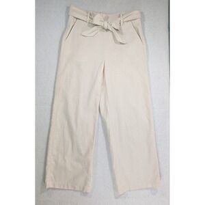 J.Crew Women Beige Linen Cotton Blend Tie Waist Wide Leg Cropped Pants Size 0